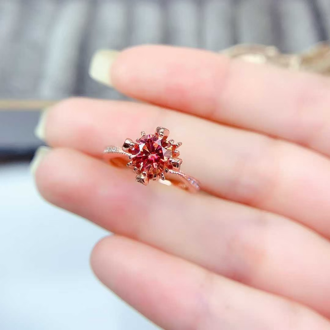 925 silver moissanite ring 6.5mm 1ct VVS grade red moissanite ring for wedding birthday gift for women