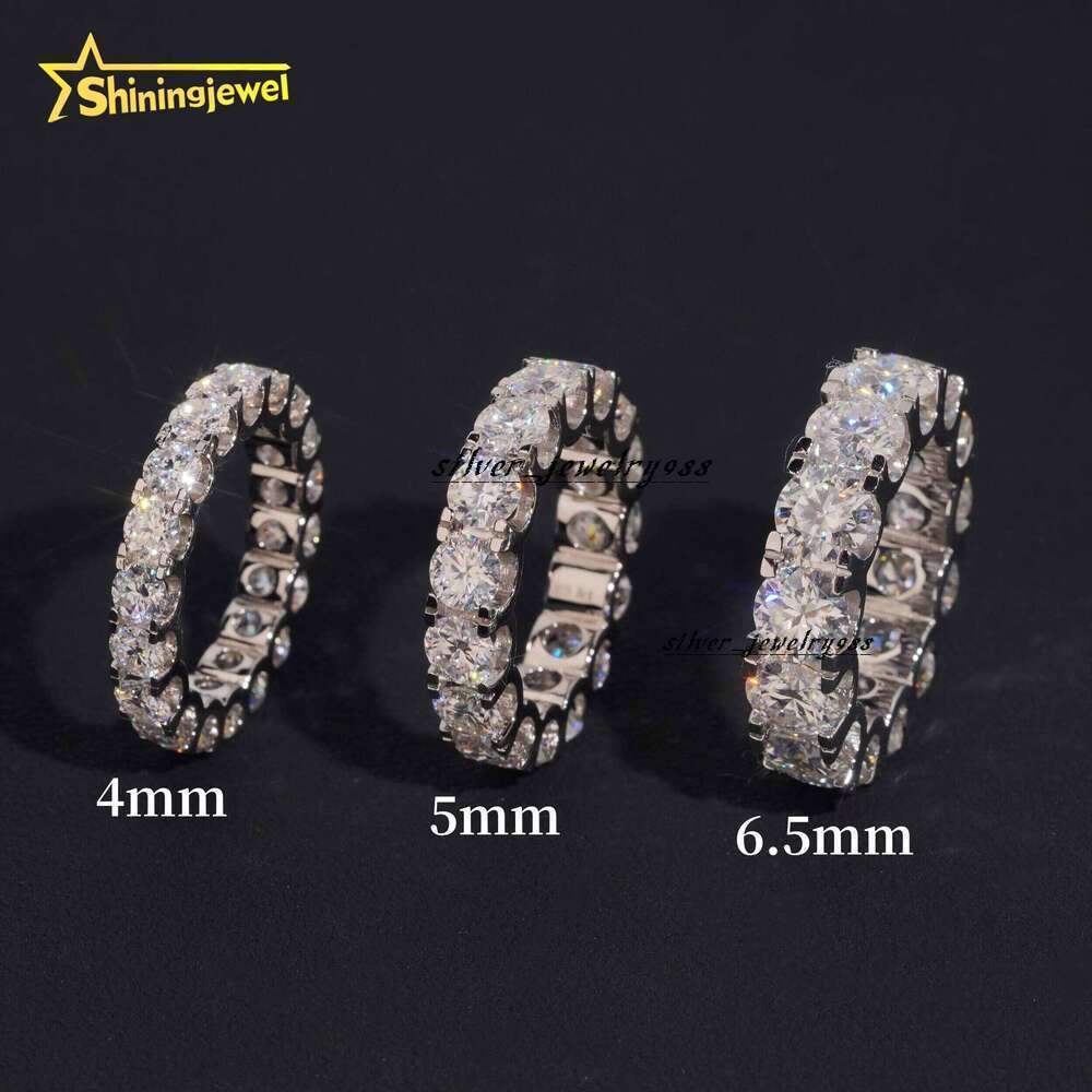 Premium Jewelry Silver 4Mm 5Mm 65Mm Round Chrysolite Eternity Iced Out Women Wedding Ring