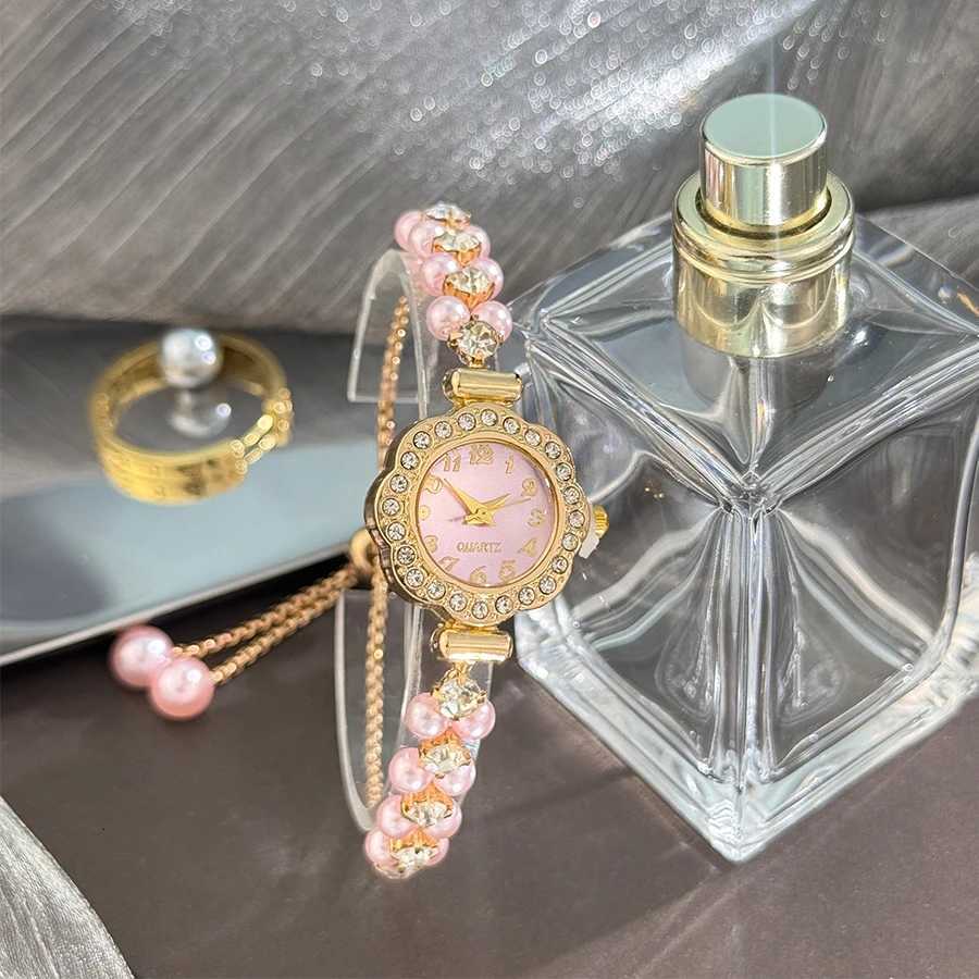 DoubleRow Pearl PlOpen Bracelet DiamondEncrusted Case Arabic Numeral Sc Ladies Quartz Watch X250904