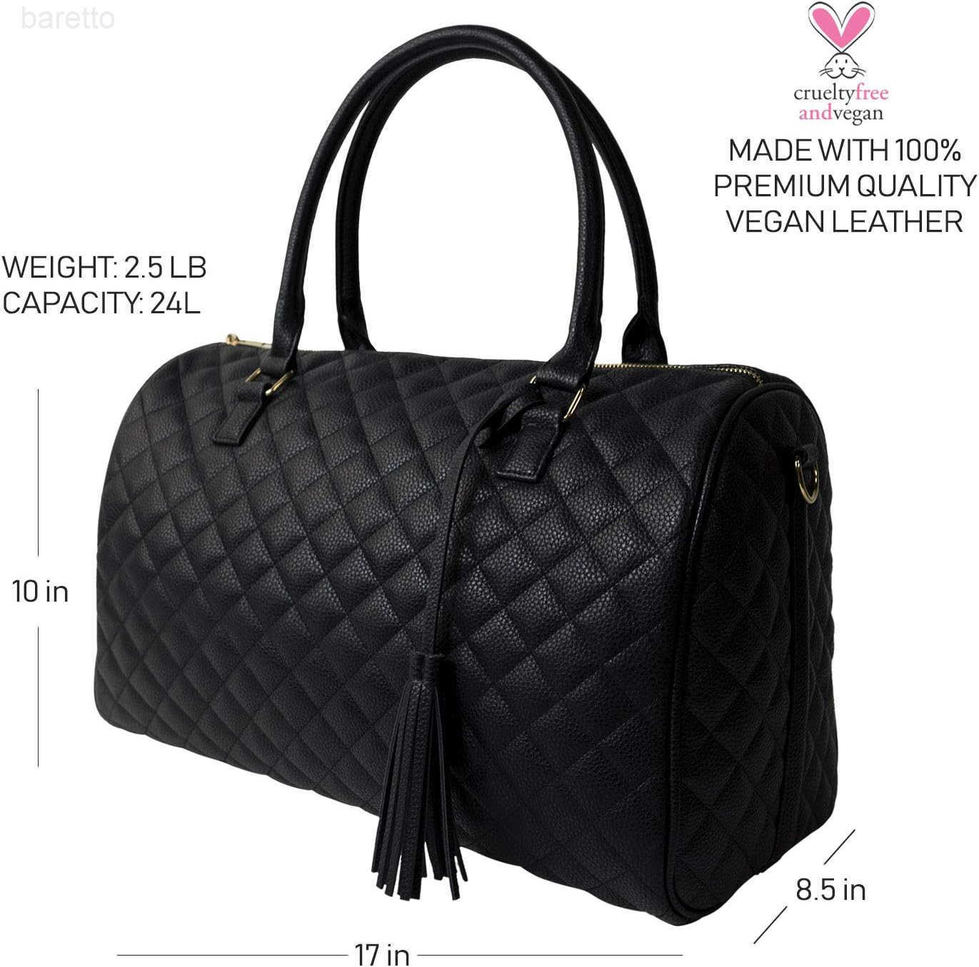 Womens Quilted Weekender Duffle Carry Bags Overnight Travel Handbag Shoulder Tote Trolley Handle Luggage TSA Approved Bag Quad Duffle 43 Black03 M2509