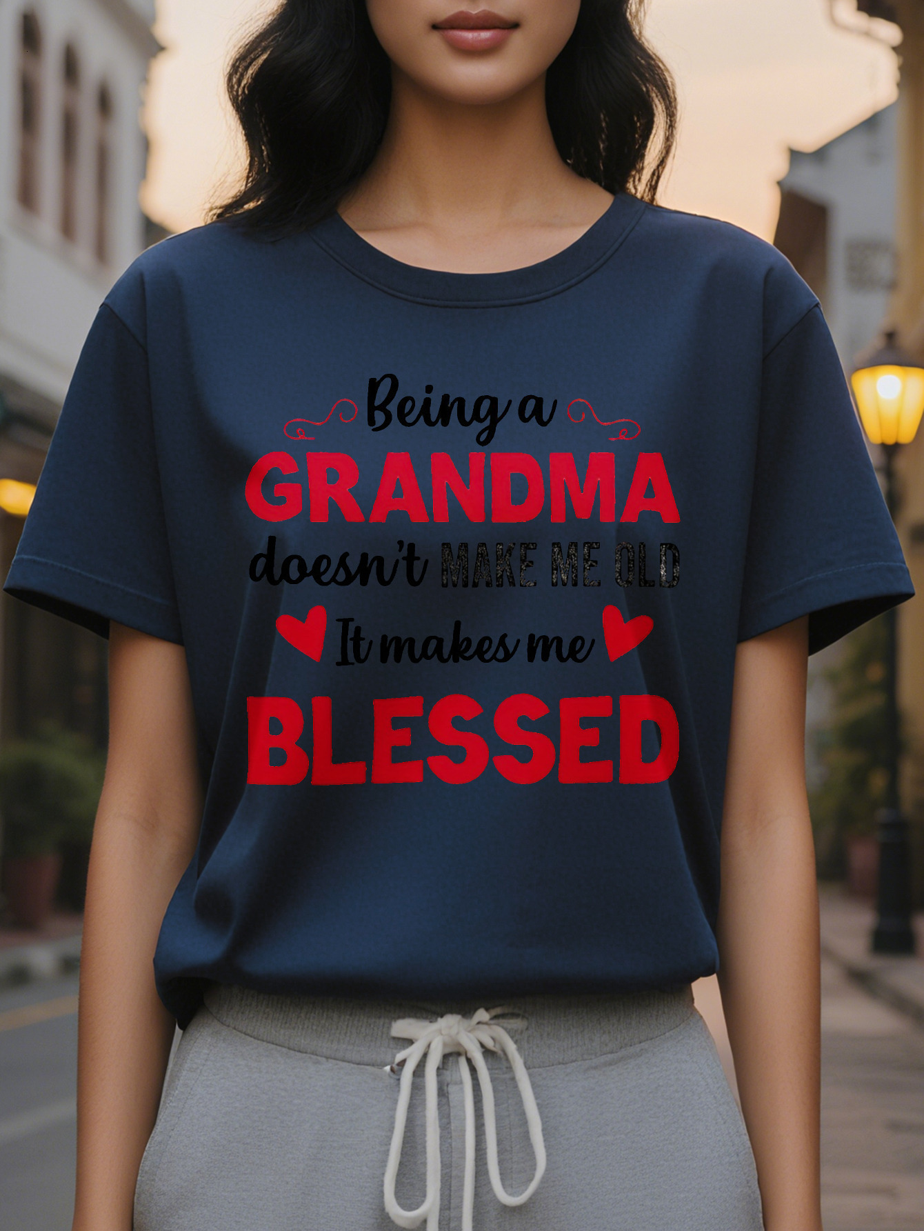 Blessed Grandma Print T Shirt Mother's Day Short Sleeve Crew Neck Casual Top for Spring Summer Women's Clothing