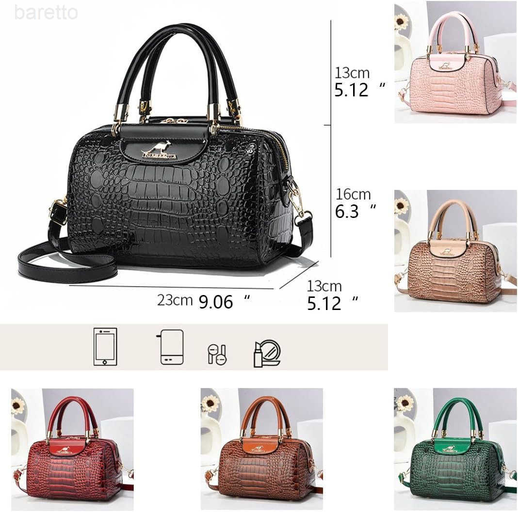Small Crocodile Patterned Duffle Bag for Women with Double Top Handle and Adjustable Cross Body Shoulder Strap M250904