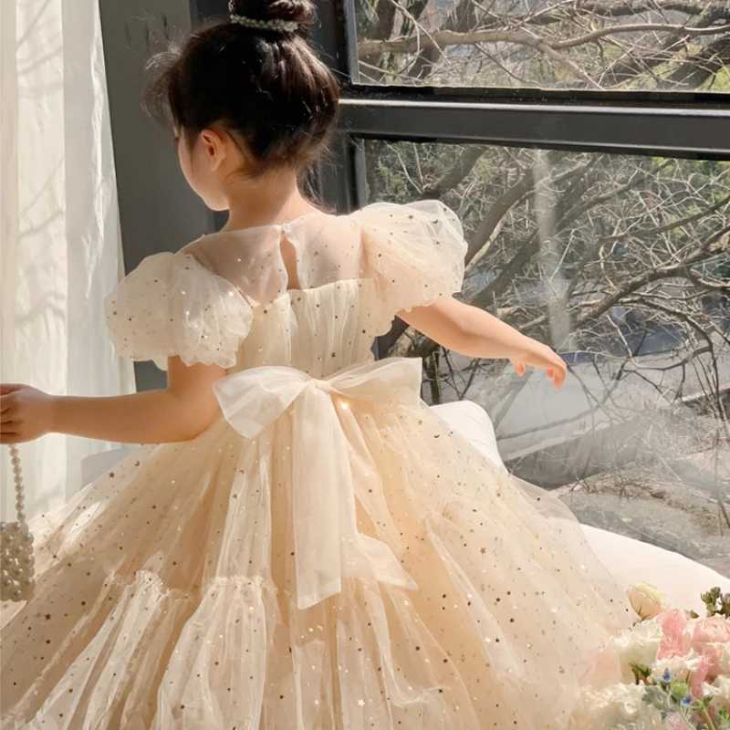 Summer Kids Girls Dress Baby Temperament Princess Dress Cute Sweet Childrens Dress Westernized Dreamy Yarn Dress Z250904