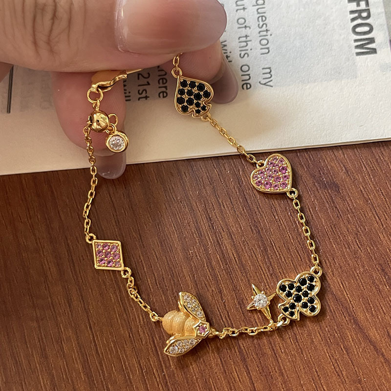 French Style Light Brushed Bee for Women, Pure Sier S, Exquisite Heart Design Jewelry, Niche Fashion Bracelet