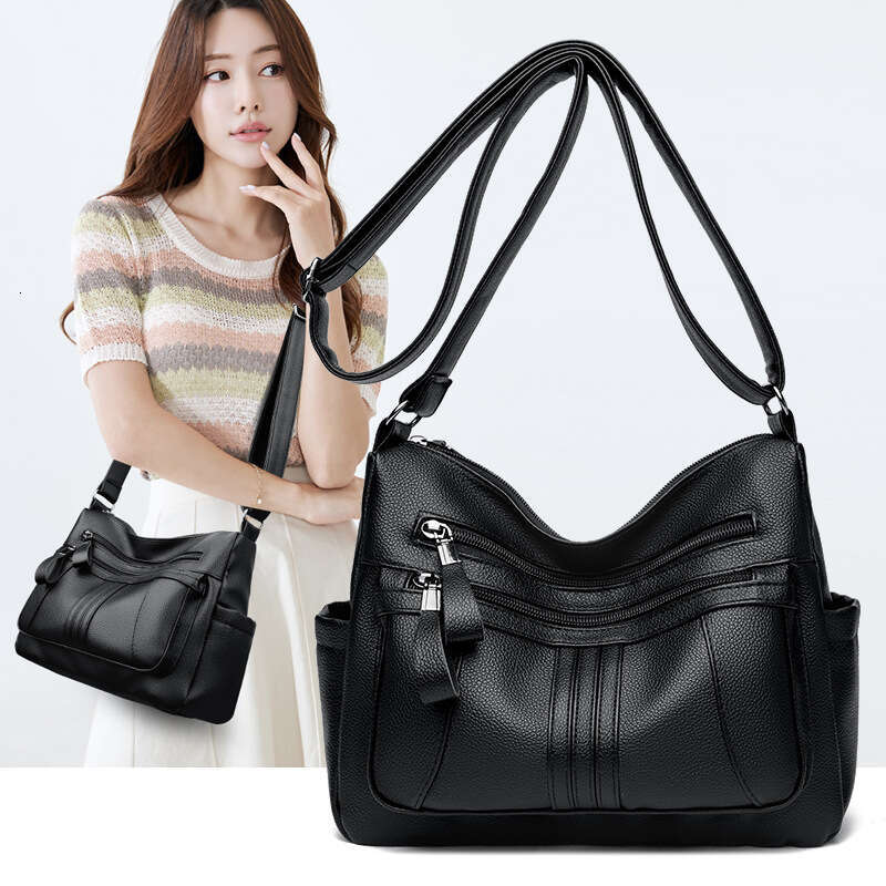 Fashion Solid Color High-Grade Leather Feel Mom Middle-Aged Grocery Overseas Elderly Single Shoulder Crossbody Bag