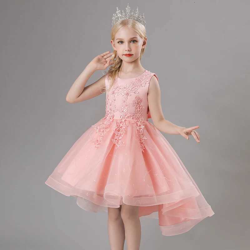 TW683 Girls Sleeveless Mesh Dress Elegant Kids Birthday Party Dress Up For Children Tailing Gowns Z250904