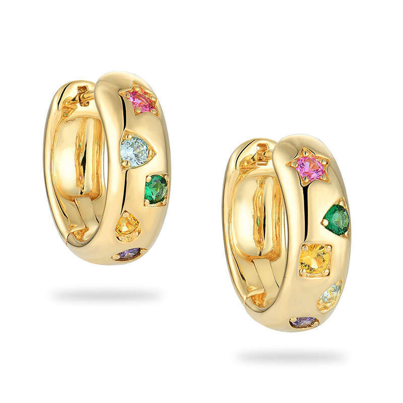 DH collections Ins - style Colorful Cubic Zirconia Ear Hoops. These luxurious polygon - shaped ear cuffs feature a unique U - shaped and geometric des