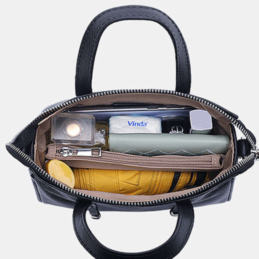 DHEssentials 2025 Spring Top-Grain Leather Boston Bag Women's Large Capacity Crossbody Shoulder Handbag Street Fashion