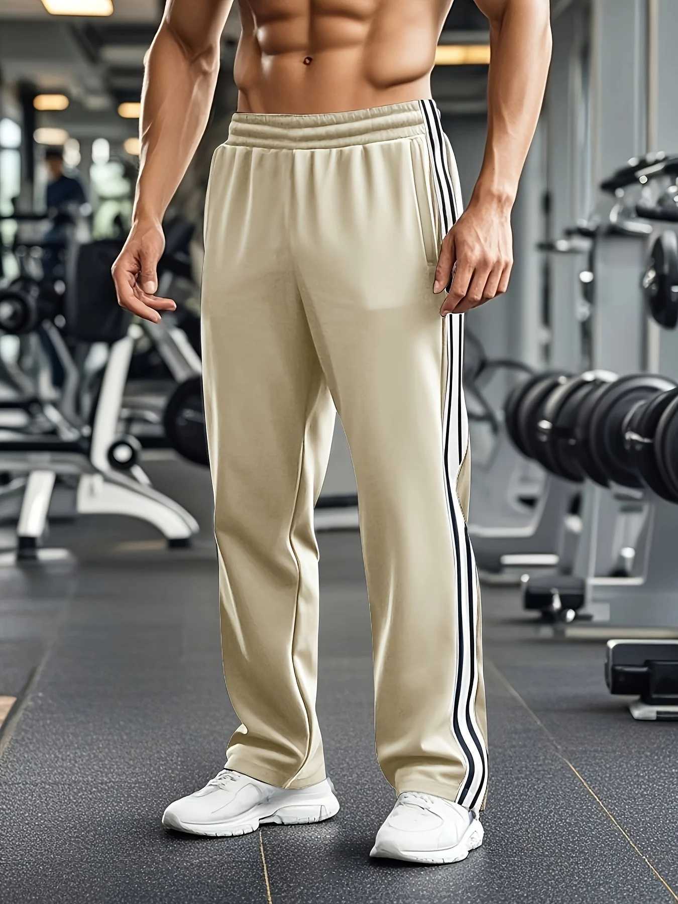 Mens Lightweight Polyester Striped Sweatpants Loose Fit with Black White Side Stripes StraightLeg Comfortable Casual TrouserXJ250904