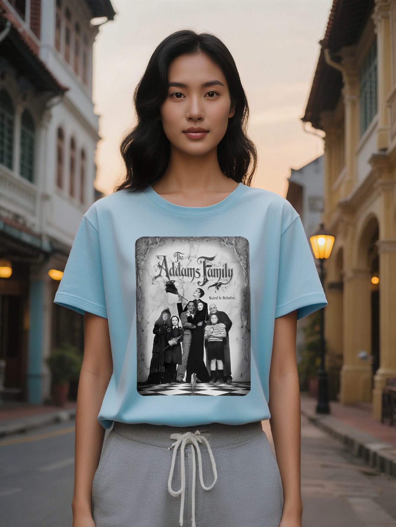 Large XL Casual Crew Neck T-Shirt The Addams Family Weird Is Relative Print Pattern Top Lady Gift Plus Size
