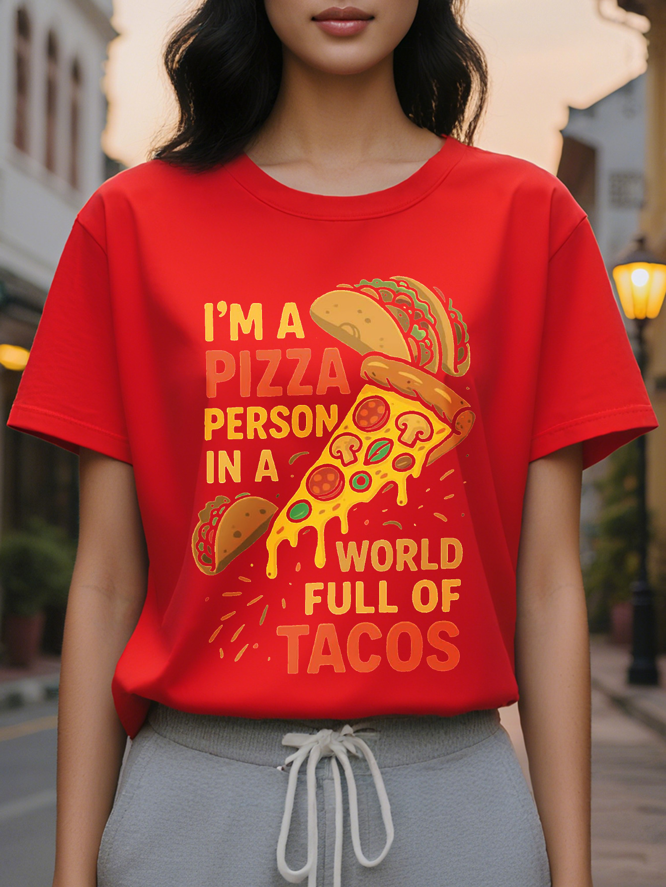 Women's Funny Pattern I'm Man in a World Full of Burritos Black Red and Orange Text Light Summer T-Shirt