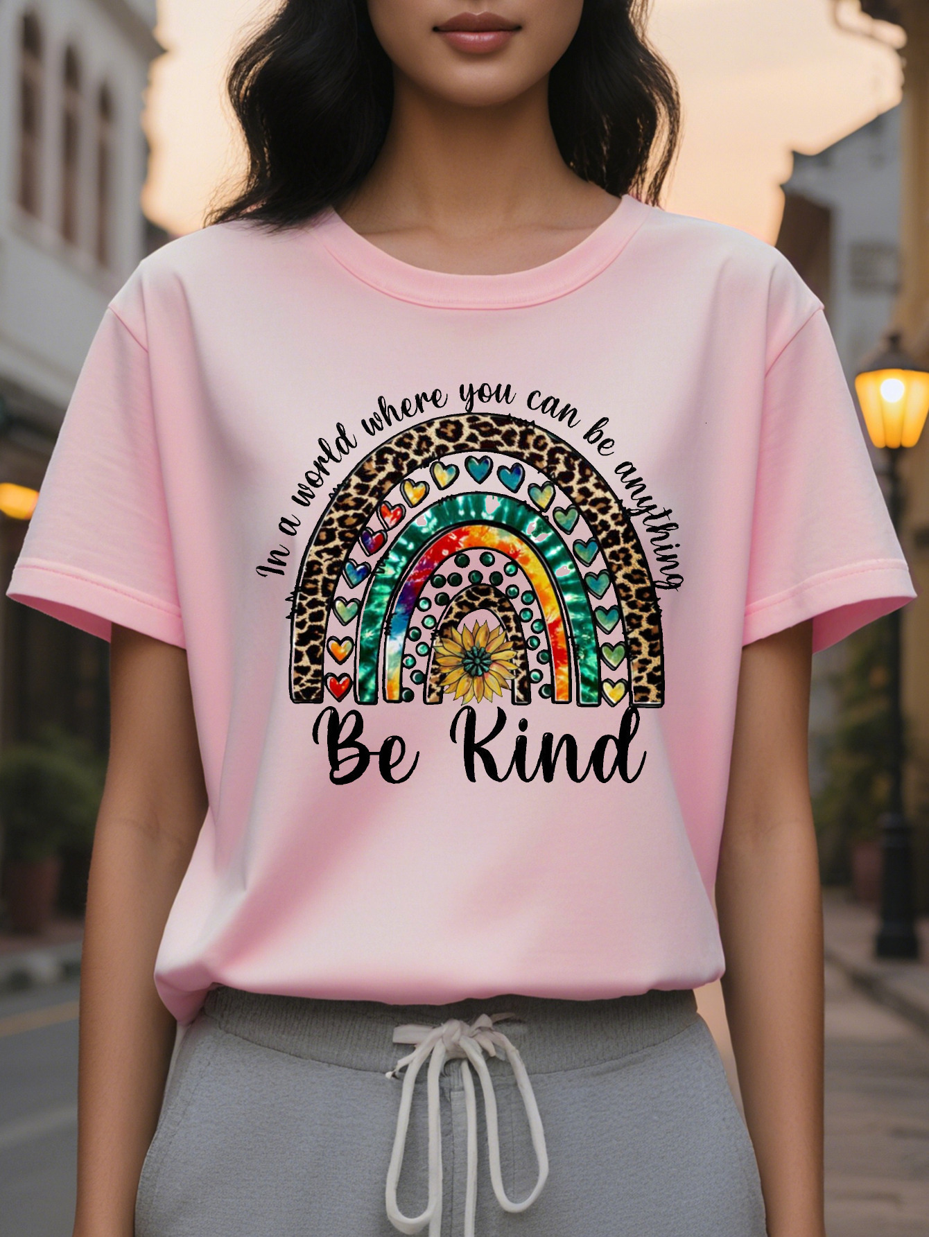 Ladies White Be Kind Sleeve T-Shirt Inspirational Quote Autumn and Winter Daily Casual Formal Wear Dual Purpose