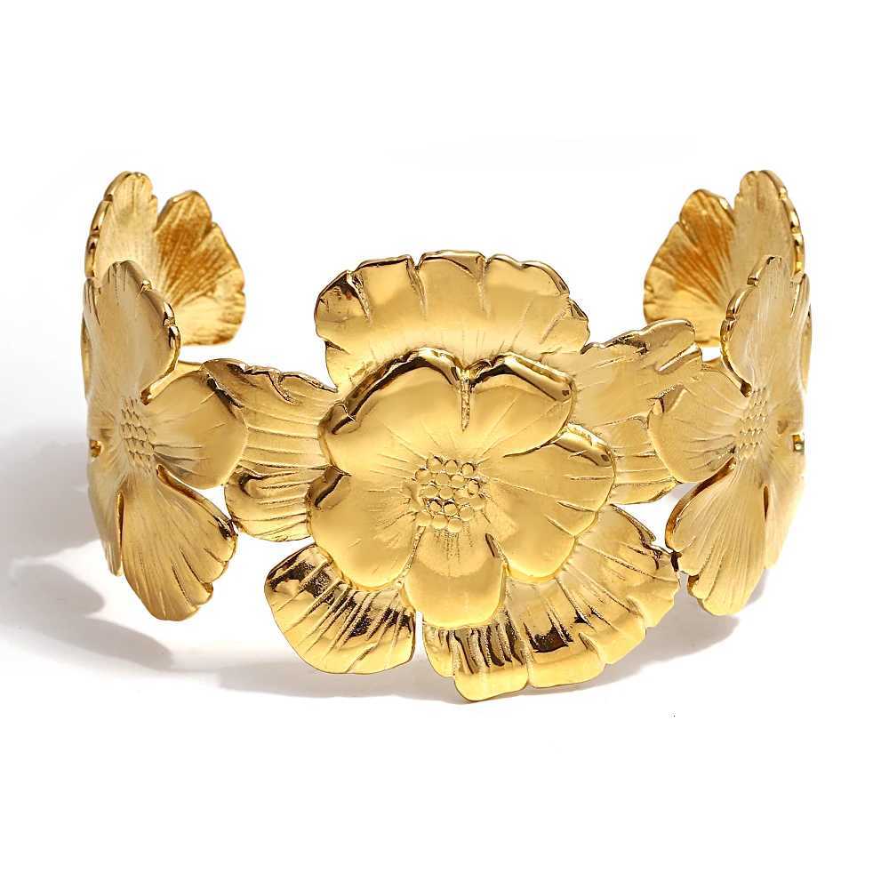 AENSOA Exaggerated Version Stainless Steel Charm Wide Bracelet for Women Trend Golden Shower Real Thick Cuff Bangle Y250904