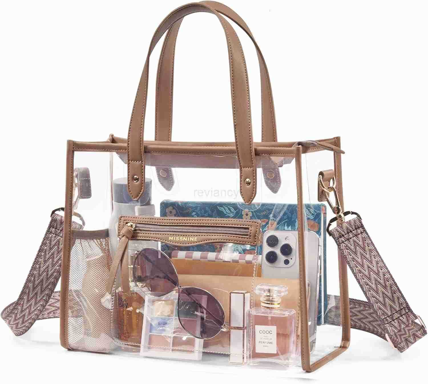 Clear Tote Bag for Women Thick PVC Clear Bag for Stadium Events with Guitar Strap Transparent for Concert BeachW250904