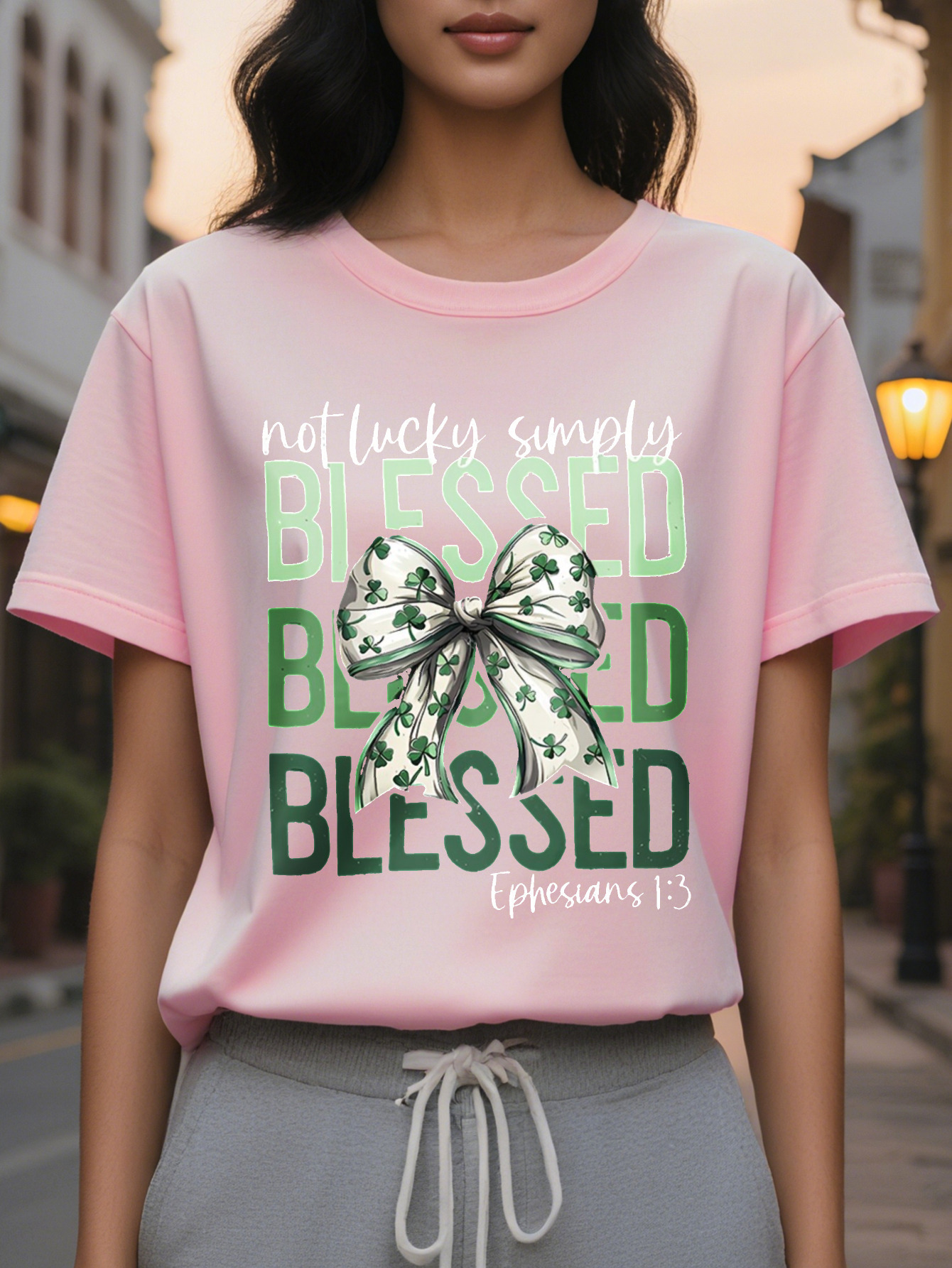 BLESSED Printed Pattern Fashion Casual All Match T-shirt Spring and Autumn New Slim Fit Slimming Top Women's Clothing