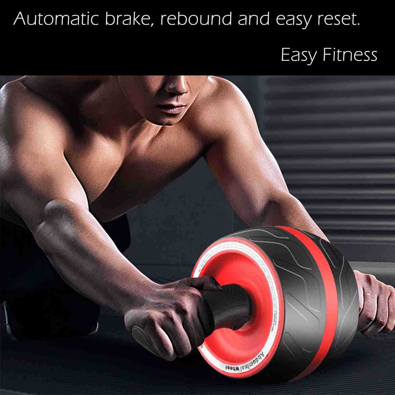 AB Wheel Roller with Resistance Spring Automatic Rebound Exercise Abdominal UltraWide Wheels Fitness for Gym Home Core Workout StrengthTraining Roller