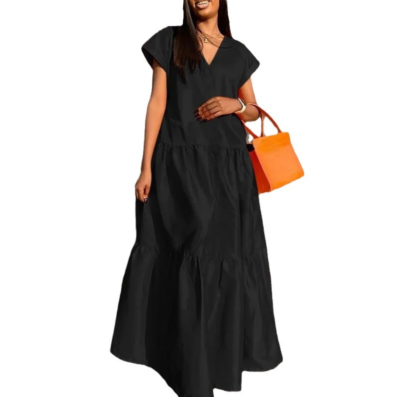 G831Women's plus size women's summer new fashion sexy short-sleeved dress long skirt