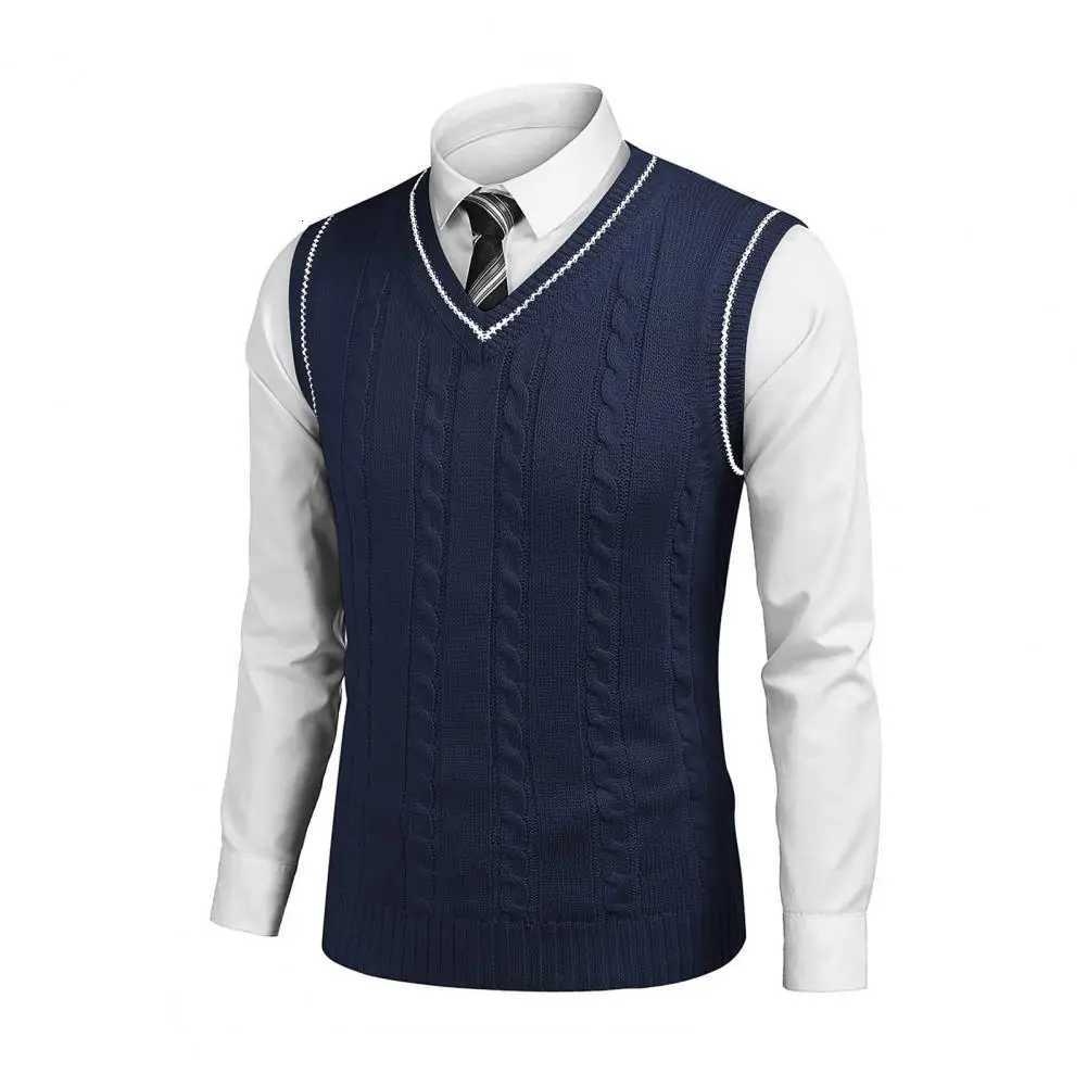 Stretchy Pullover Tank Top Stylish Mens V Neck Sleeveless Colorblock Knitted Vest Sweater Slim Fit Mid Length for PreppyXJ250904