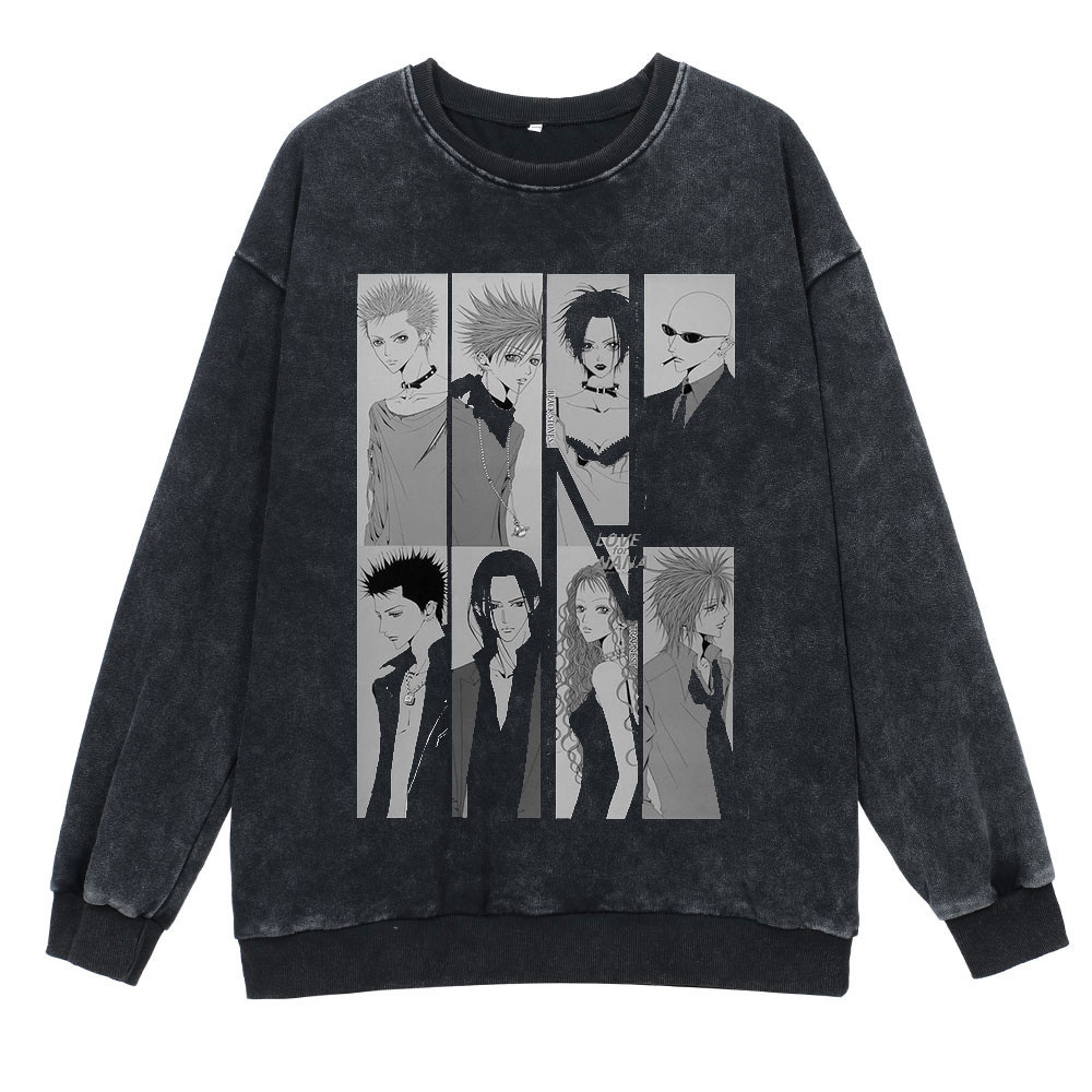 360g Heavyweight Washed Vintage Hoodie Street Hip-Hop Anime NANA Cartoon Print Cotton Autumn Hoodie - VT2419