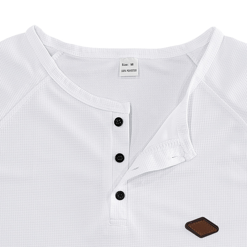 Men's Henley Shirt Long Sleeve Waffle Knit Top American Casual Button Up Quick Dry Shirt Raglan Sleeve Spring Fall Thin Undershirt European size: