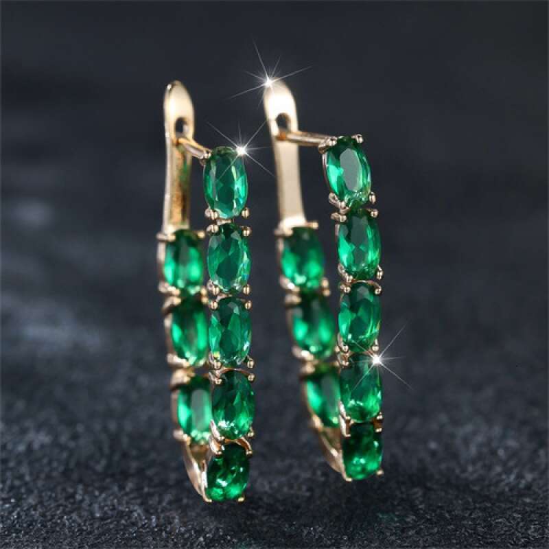 New V-Shaped Green Zircon Hoop Earrings - Elegant French Style Versatile Statement Earrings for Women