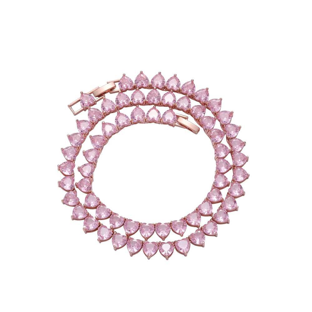Hot Sale 66mm Pink Girl Cz Heart Shape Necklace Zircon Ice Crystal Necklace Cheap Necklace Chains