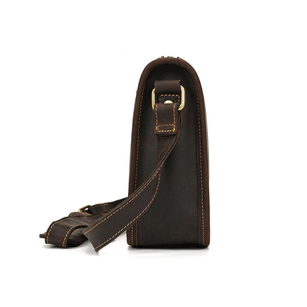 Men's Vintage Genuine Leather iPad Messenger Bag Thick Cow Leather Shoulder Bag Small Casual Crossbody Bag Cowhide Briefcase