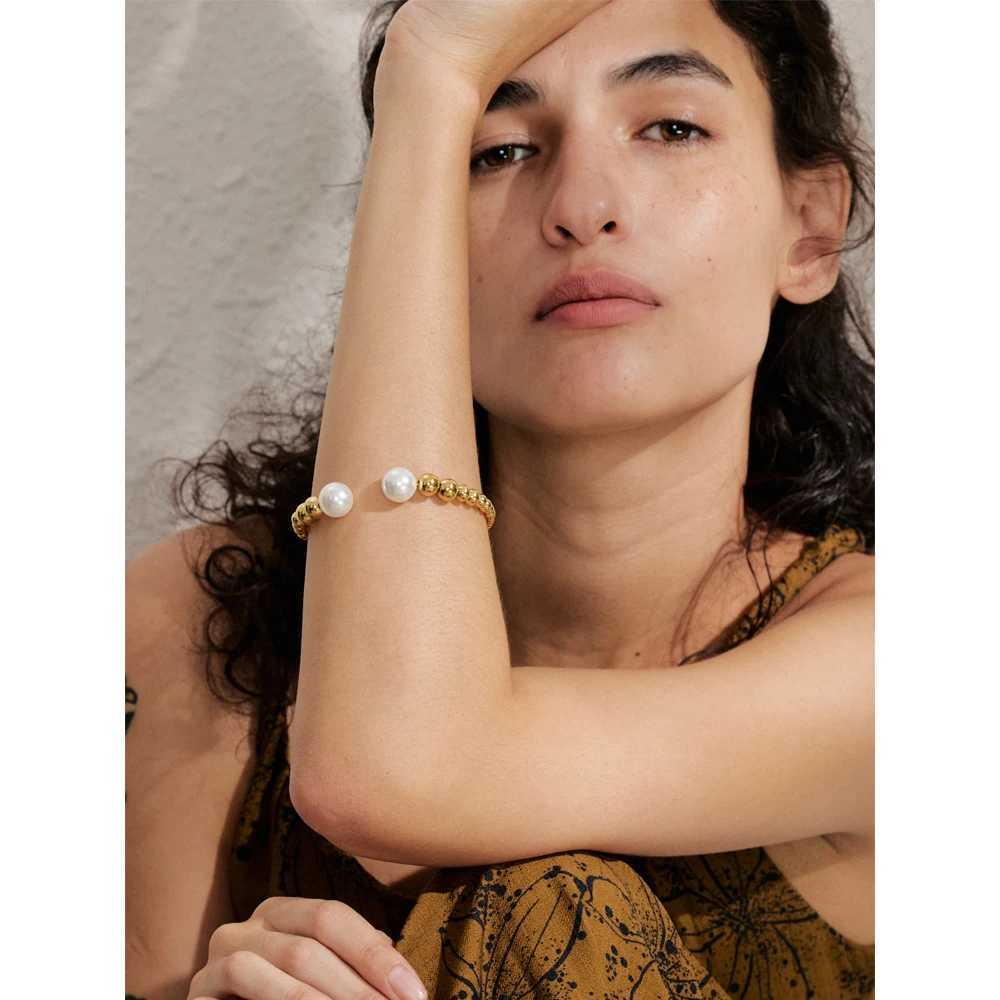 60mm Popar Round Bead Pearl Chain Open Bracelet Bangle Tarnish Resistant Metal Stainless Steel Summer Attractive Jewelry Y250904
