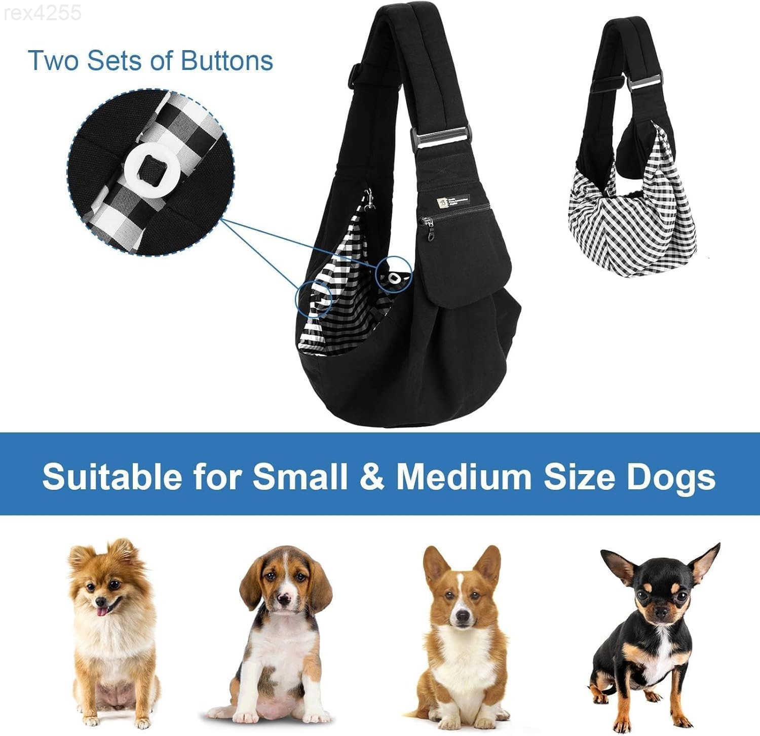 Dog Sling Carrier Reversible Adjustable with Pocket Puppy Sling Suitable for Dogs up to 15LB Great for Travel and Daily OutingsW250904