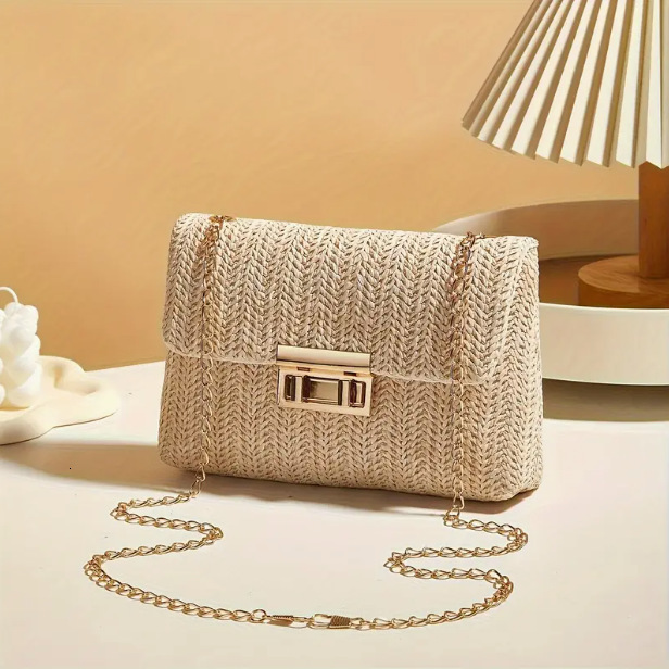TB BHULAMTE Designer's Sweet Style Fashionable Straw Double-lock Single-shoulder Bag 2025 Summer New Trend Versatile Commuter Chain Crossbody Bag
