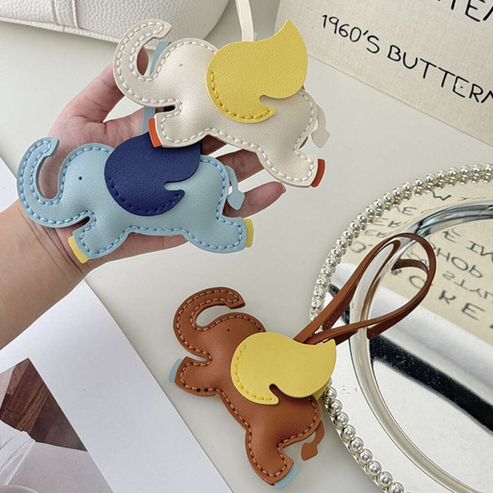 DHEssentials 2025 Handmade Flying Elephant Pendant DIY Bag Charm Leather Hand Sewn Keychain Exquisite Gift Car Hanger Coffee Blue Beige Gray