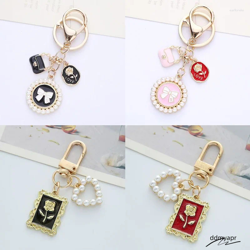 Keychains Bohemian Pearl Ddmyday Bow Rose Charm Keychain Jewelry For Women Trendy Tulip Love Letter Pendant Car Bag Keyring Accessories Ddmyday Ddmyda