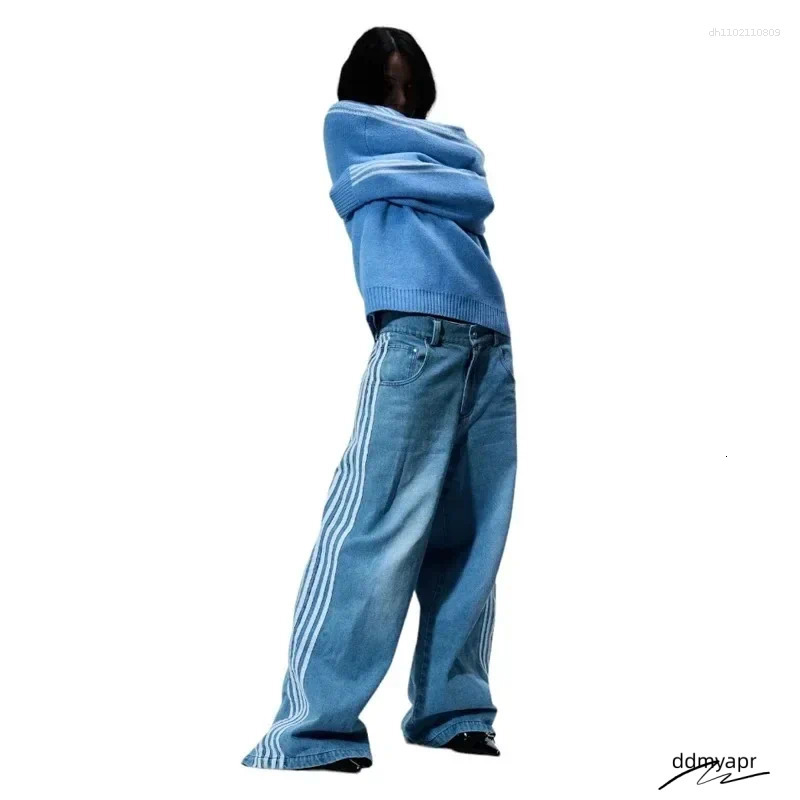 Ddmyday Men's Jeans Y2k Baggy High Quality Embroidered Striped Haruku Sweatpants Hip Hop Unisex Casual Wide Leg Denim Pants Streetwear Ddmyday Dd