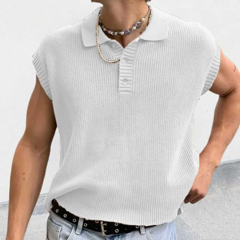 Mens Sweater Vest Solid Color Polo Neck Knitted Top Sweater for Men ClothingXJ250904