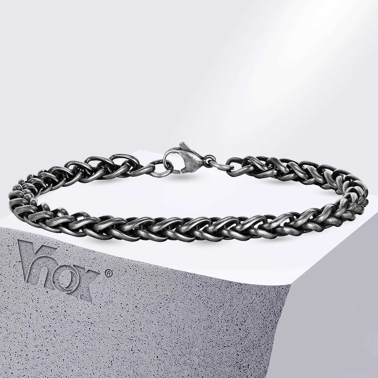 50pcs Retro Round Interlaced Cuban Link Chain Bracelets Mens Antique Stainless Steel Wristband Wheat Spike Chain Jewelry Y250904