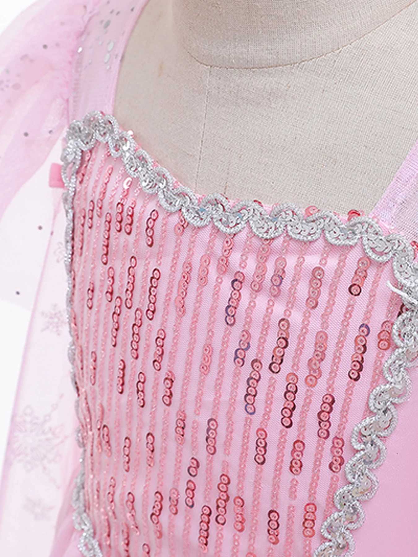 Girls Pink Sequined Mesh Princess Dress Mesh Short Sleeves with Cape Suitable for ParTY Performance Carnival Dress Z250904