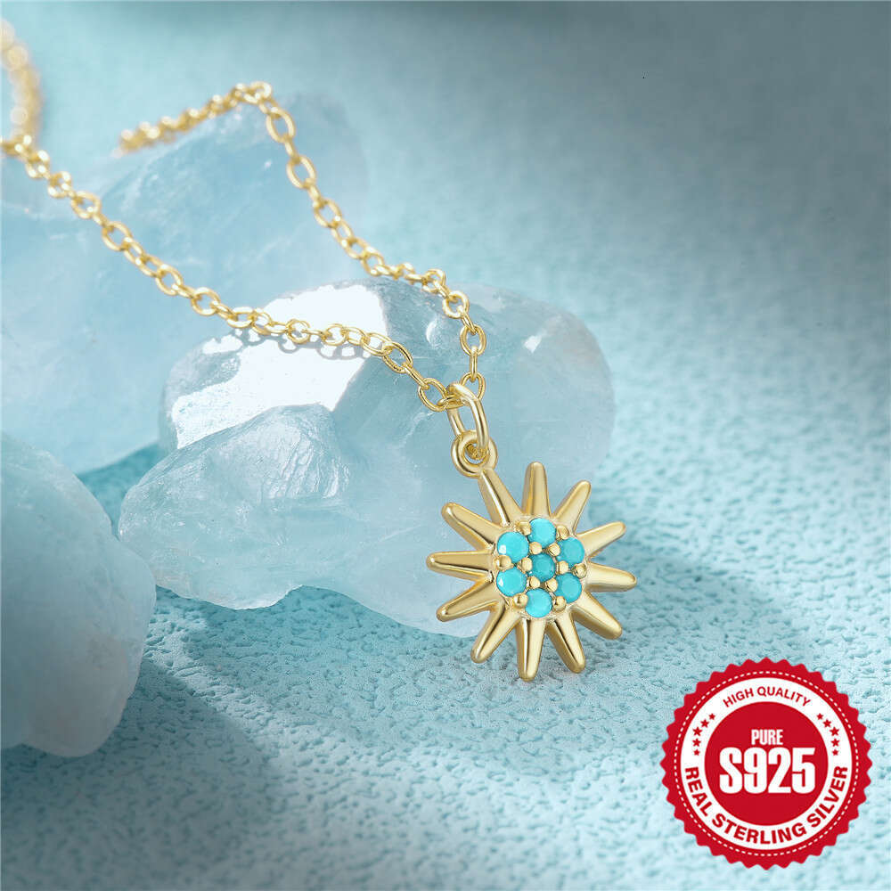 Fashion Niche Style S Pure Sier Butterfly Double Heart Water Drop Round Ball Turquoise Collarbone Necklace for Women