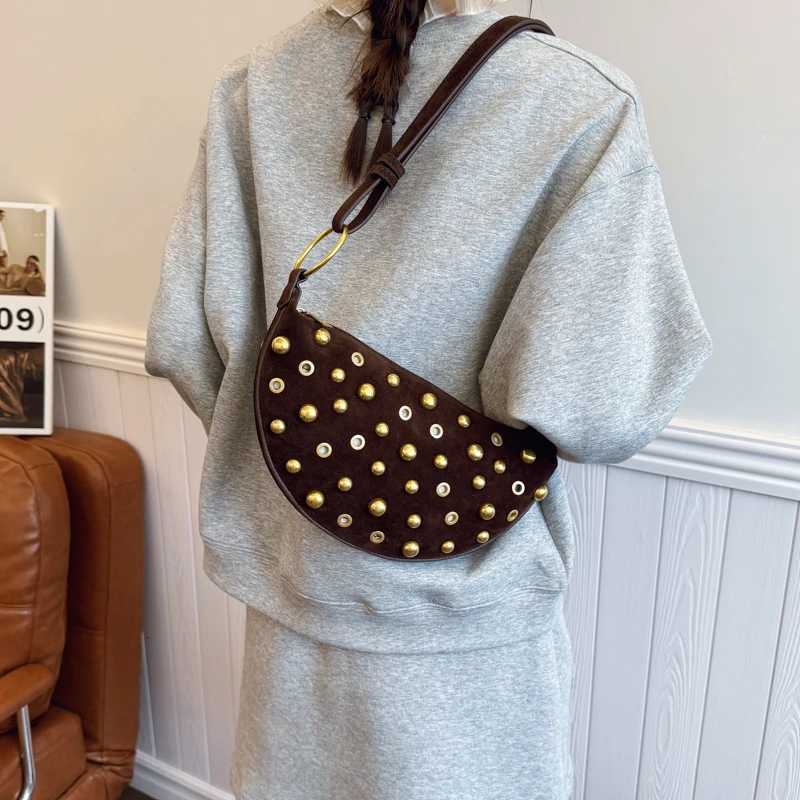 MOODS Halfmoon Shoulder Bags For Women Faux Suede Decor Crossbody 2025 LatEST Designer Handbags Z250903