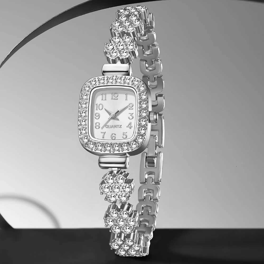 2PCS Silver Wens Watch Set Fashionable Luxury Trendy Digital Sc Rectangar Dial Quartz Watch Bracelet Set Perfect Gift X250904