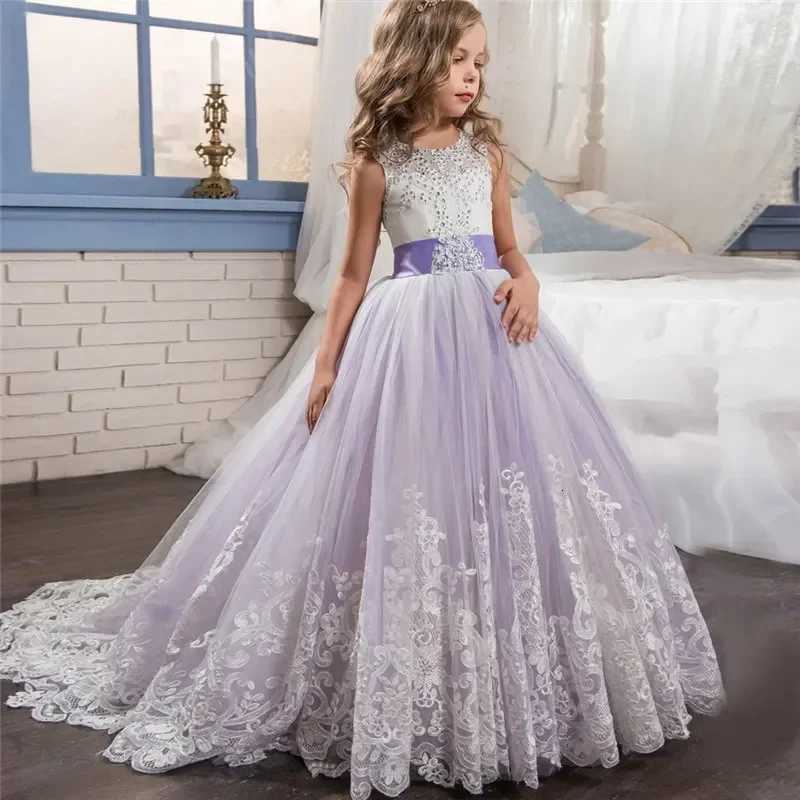 Teen Girls Princess Pageant Dress Long Bridesmaid Kids Prom Gown Children Wedding Party Floral Lace Dress 6-14 Years Kids Dresses Z250904