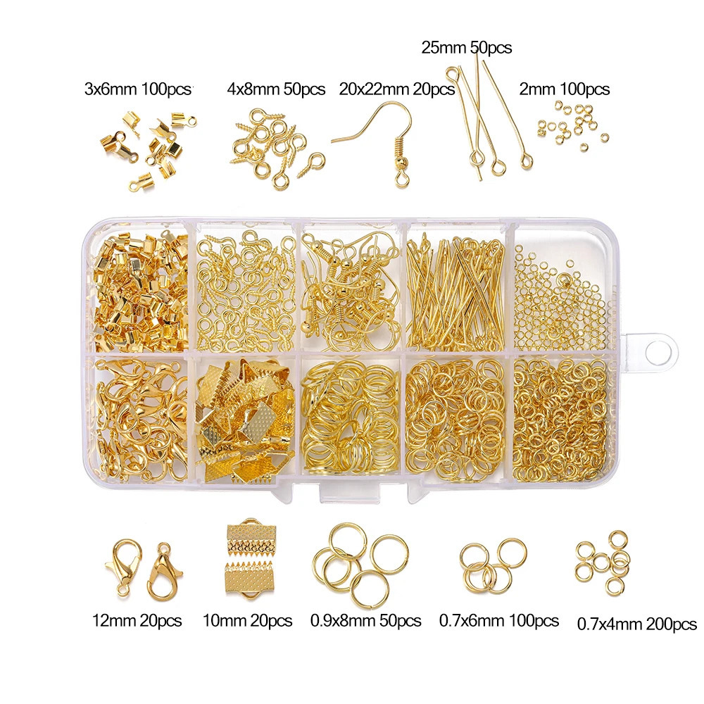 Alloy Accessories Jewelry Findings Set Repair Tools Lobster Clasp Open Jump Rings Earring Hooks for DIY Making Supplies 250828