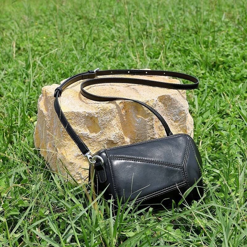 New Women's Genuine Leather Women Crossbody Bags Fashion Geometric Splicing Vegetable Tanned Cowhide Shoulder Bag