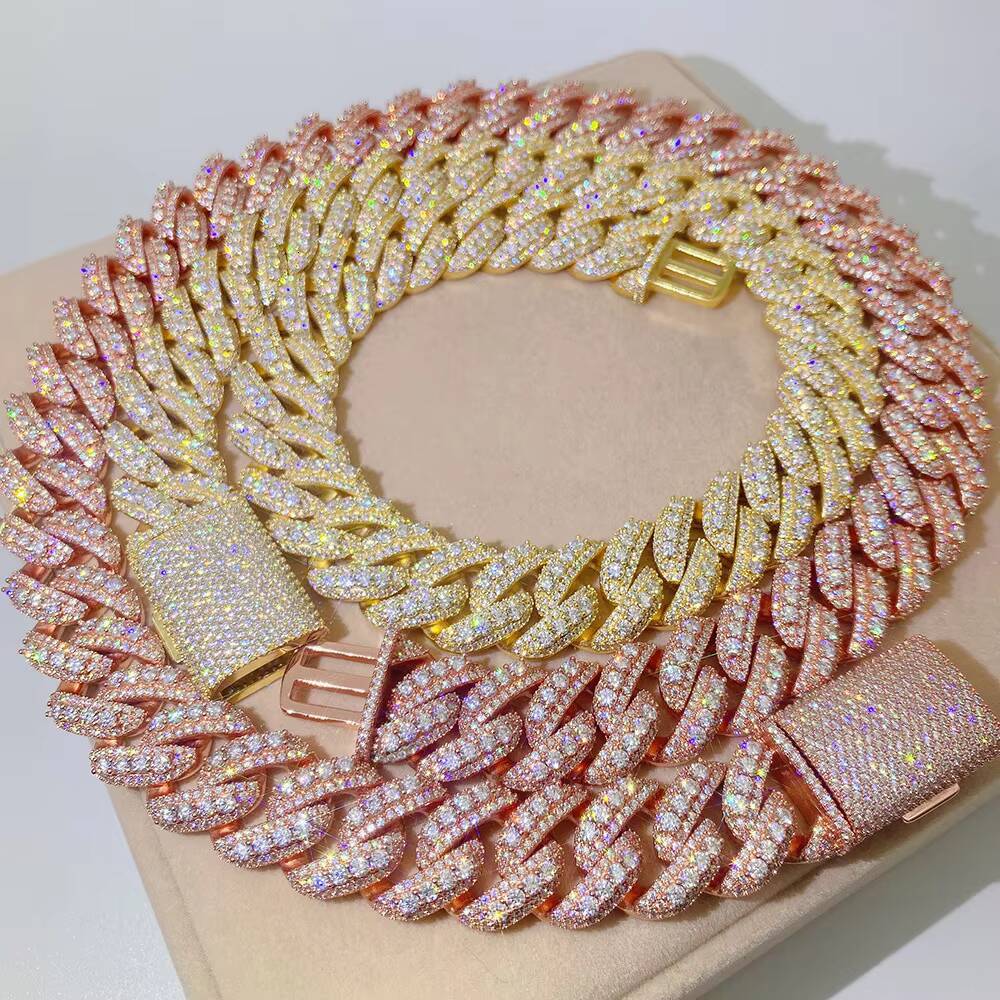 Custom Two Tone 20mm Moissanite Cuban Necklace Two Tone Sterling Silver Jewelry