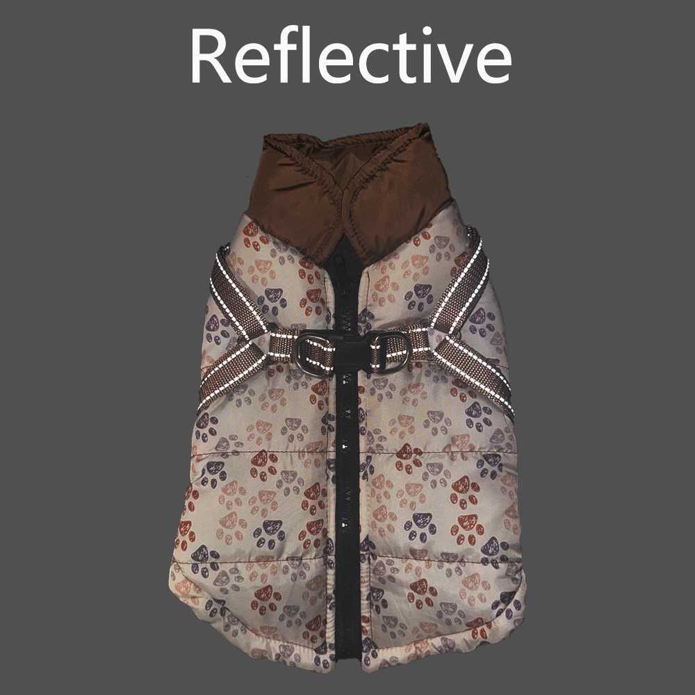 Dog Clothes with Harness for Small Medium Dogs Cats Autumn Winter Warm Reflective Puppy Vest et Paw Printed Pet Coat Outfits W250904