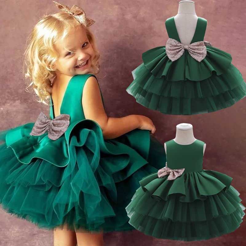 2024 Summer Sequin Big Bow Baby Girl Dress 1st First Birthday Party Wedding Dress For Girl Princess Evening Dresses Kid Clothes Z250904