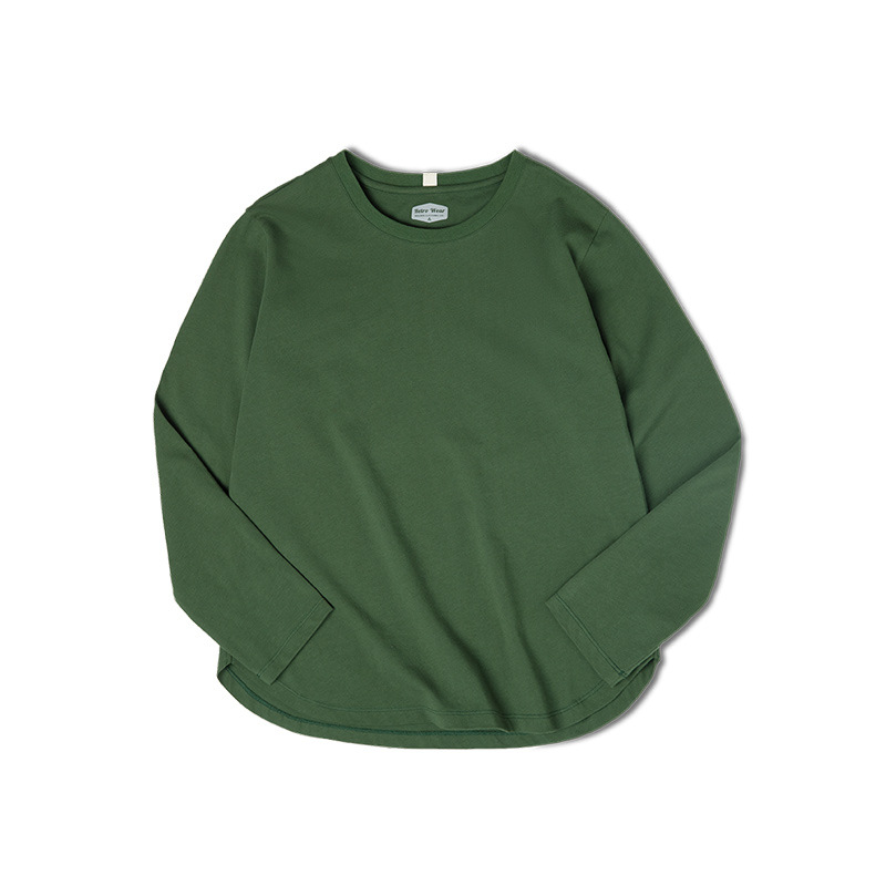 Maden Long Sleeve Basic T-Shirt for Women Round Collar Cotton Tops Loose Fit Solid Color Tees Oversized T-shirts