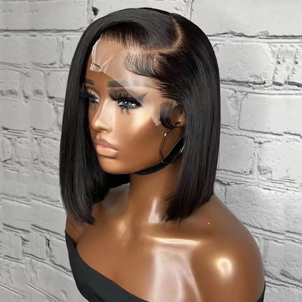 Glueless Human Hair Wigs 13x4 Black Lace Front Wig Human Hair 200% Density 16 Inch Transparent Lace Frontal Wigs Short Straight Bob Wigs for Women