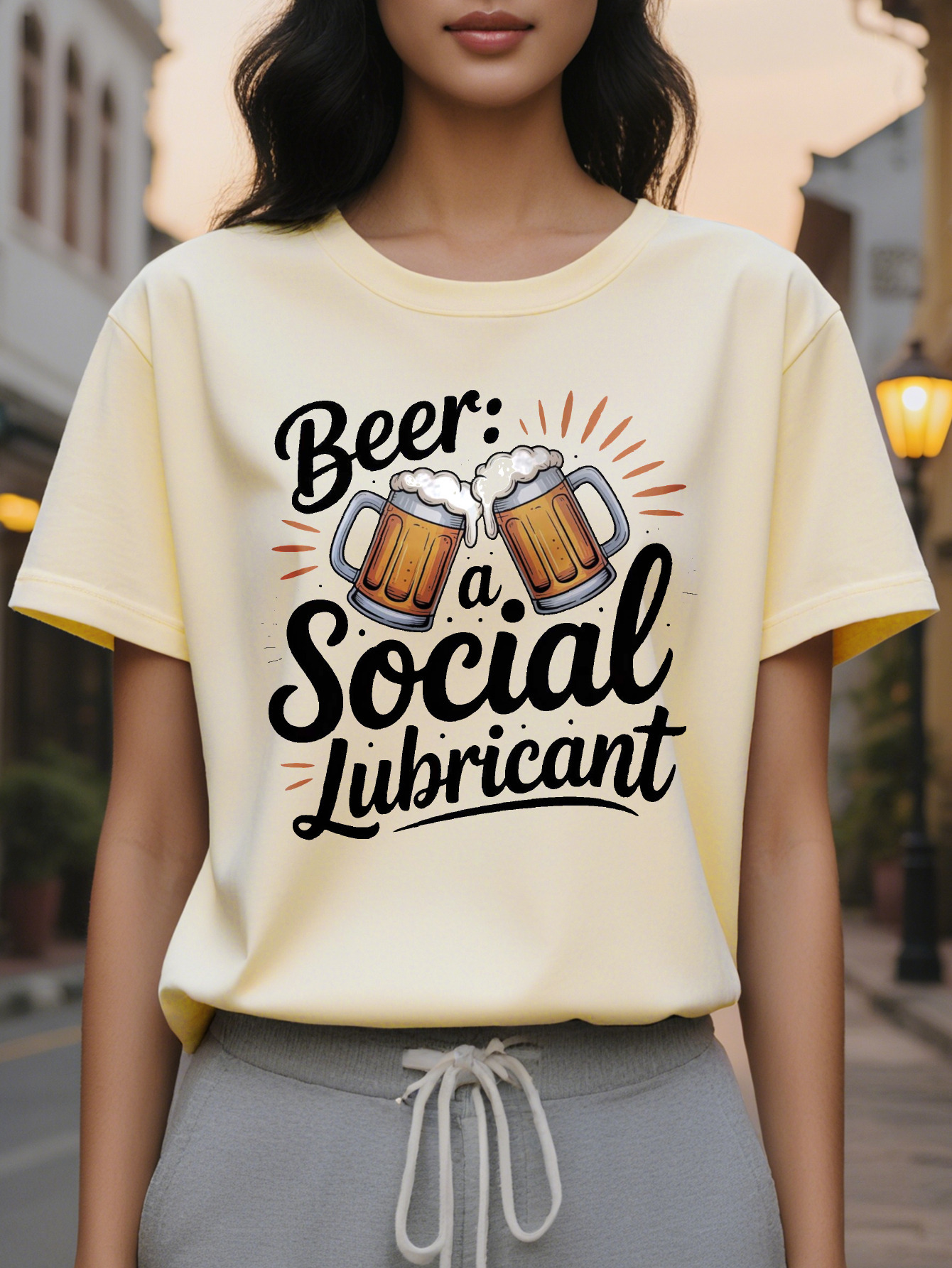 Fun Lover T Shirt Beer Lubricant Slogan Mug Pattern White Crew Neck Summer Top Foam Design hine Washable Party Clothing