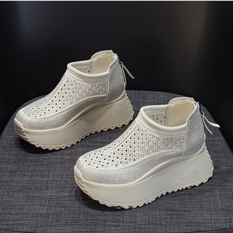 Women's breathable hollow 2025 new dad shoes designer casual height increasing sports shoes
