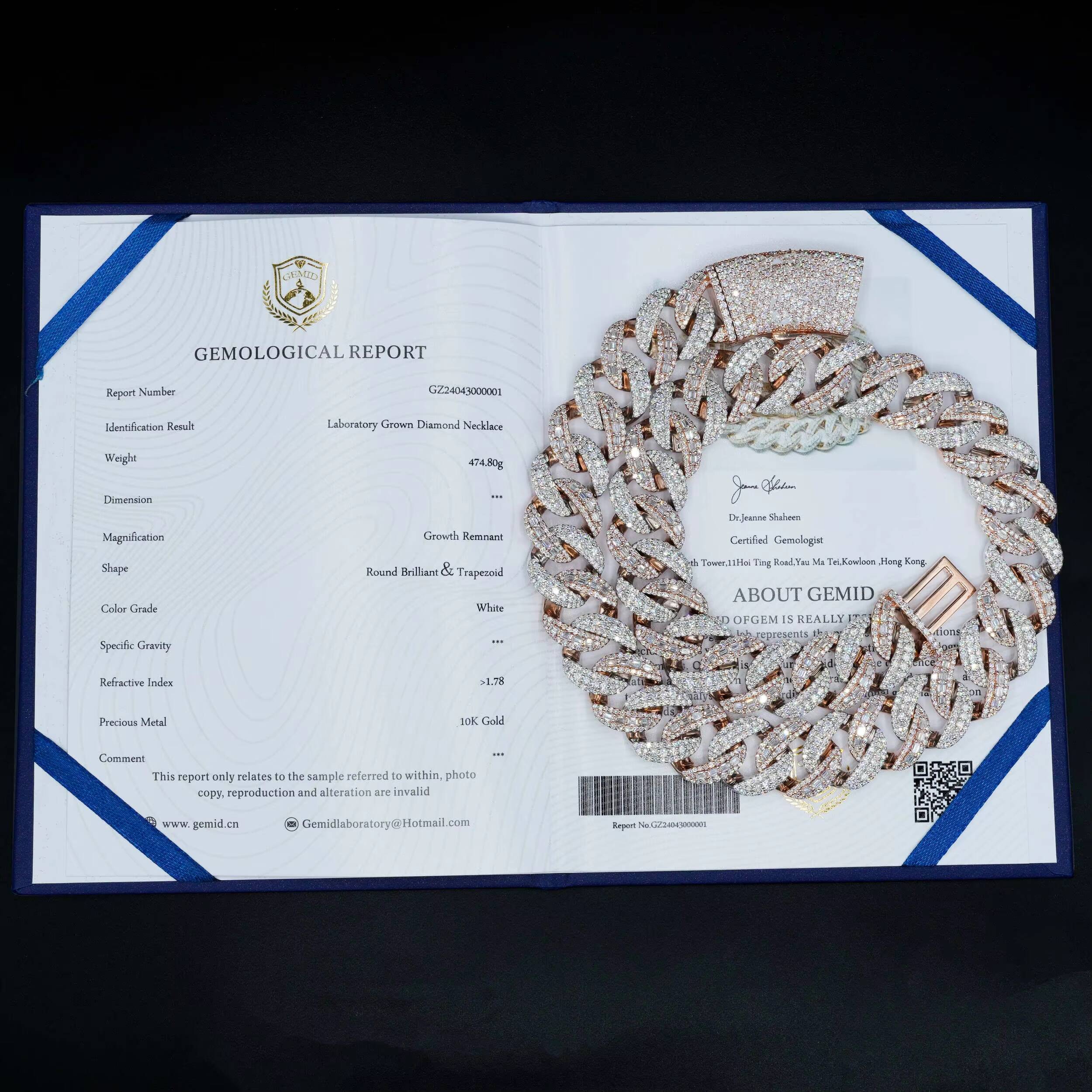 Luxury Jewelry 10K Rose Gold Mix White Gold VVS1 Lab Grown Diamond Cuban Link Chain Necklace 22MM Width